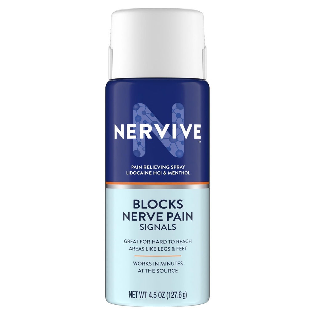 Nervive Pain Relieving Spray, Lidocaine Spray, Nervive Pain Relief, Lidocaine Topical, Foot Pain, Leg Pain, Hand Pain, Max Strength Formula, for Hard to Reach Areas, 4.5oz