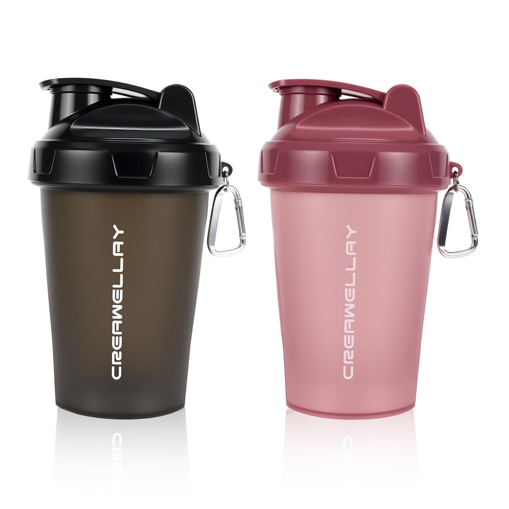 2 Pack Shaker Bottles for Protein Mixes, 17 oz Small Protein Shaker Bottle with Handle, Gym Shaker Cups with Blending Ball for Pre Workout, BPA-Free & Dishwasher Safe (Black, Pink)
