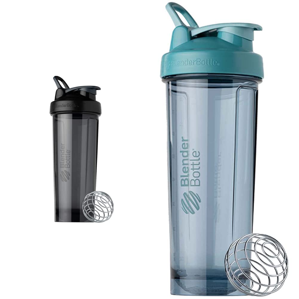 BlenderBottle Shaker Bottles Pro Series Perfect for Protein Shakes and Pre Workout, 32-Ounce, Black and Cerulean Blue