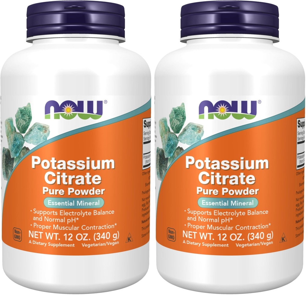NOW Supplements, Potassium Citrate Powder, Supports Electrolyte Balance and Normal pH*, Essential Mineral, 12-Ounce (Pack of 2)