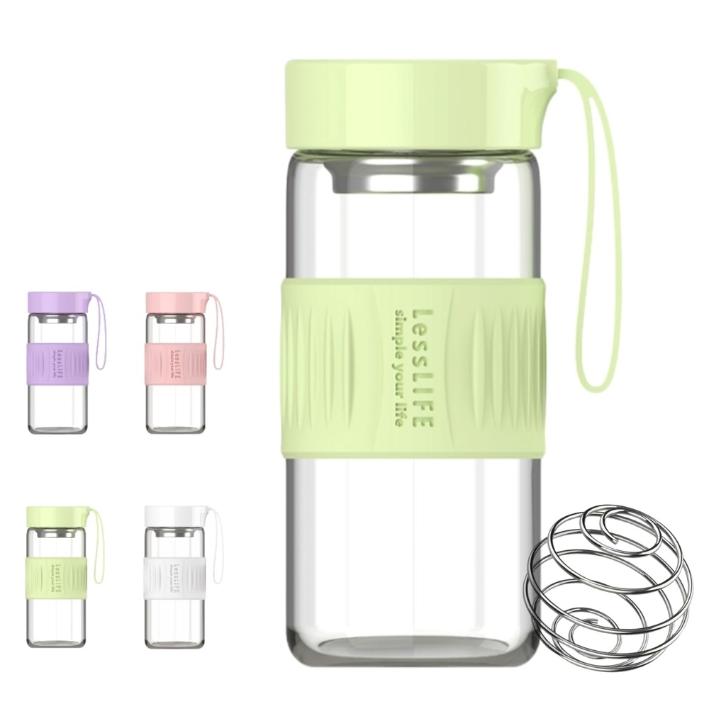 Glass Shaker Bottle for Protein Mixes,16oz Glass Shaker with Silicone Carry Handle, Strainer and Shaker Ball (Mint)