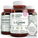 Natural Nutra L-Lysine HCl 500mg – Non-GMO, Vegan Amino Acid Supplement, Supports Immune Health & Collagen Production, 100 Capsules