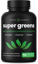 NutraChamps Organic Super Greens kapslid - Alfalfa, Spirulina, Chlorella & More - Antioksüdant, seedeensüüm & probiootiline segu - 150 rohelist supertoidukapslit