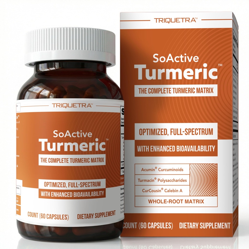 SoActive Turmeric - Whole Root Matrix, Clinically Studied Ingredients, Supports Joint Health, Recovery & Metabolism with Patented Acumin™ + Turmacin® + CurCousin®, 10x Better Absorption (60 Capsules)