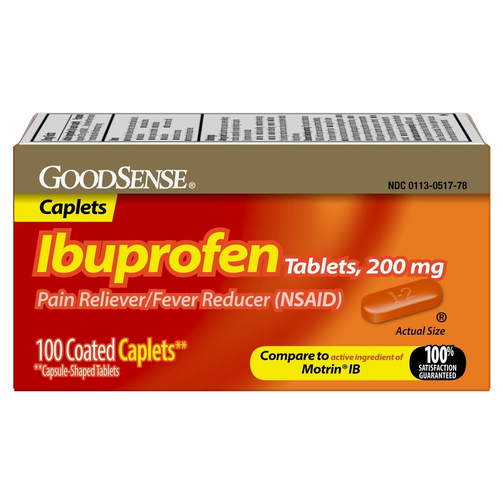 GoodSense Ibuprofen Tablets, 200 mg, Pain Reliever and Fever Reducer, 100 Count