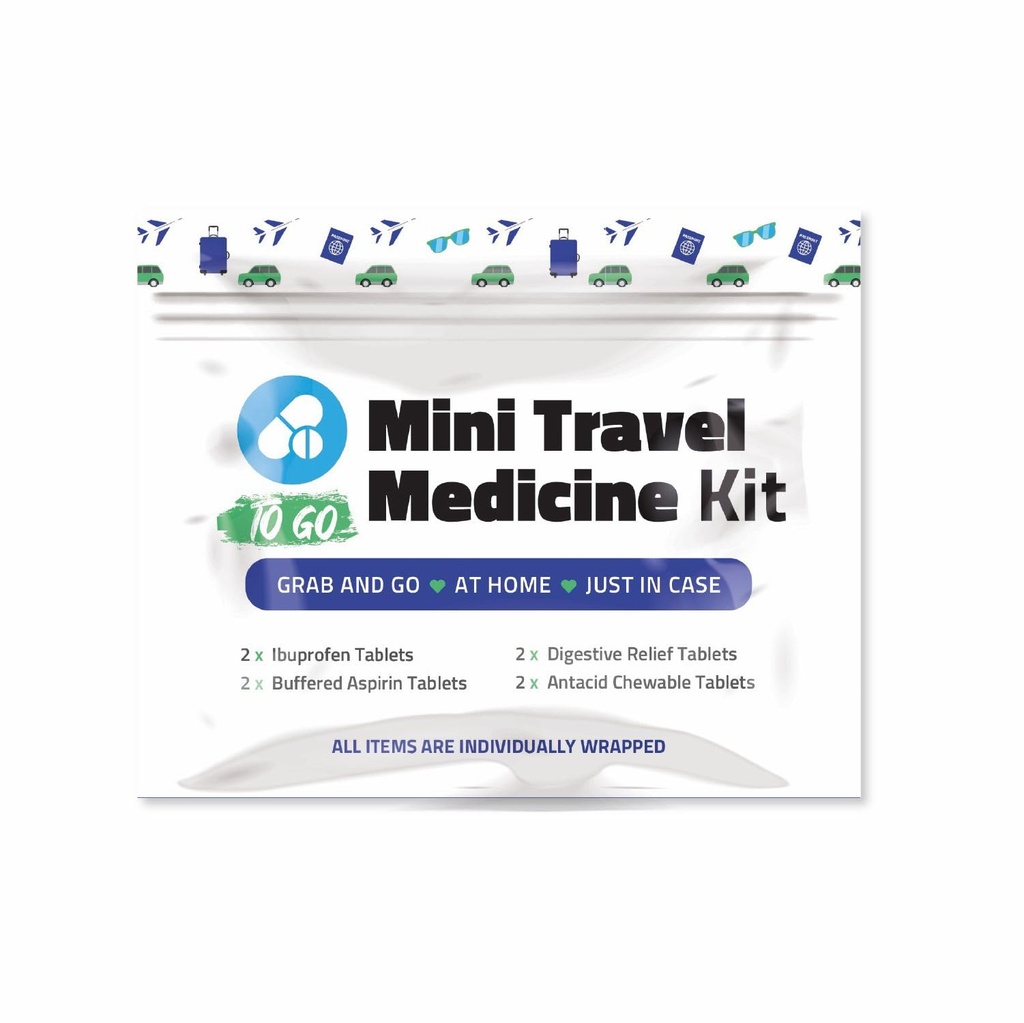 Mini Travel Medicine Kit – Individual Packets of Ibuprofen, Aspirin, Antacid & Digestive Relief – Essential Meds for Headaches, Stomach Aches & Everyday Relief – Great for Purse, Bag or Car (1)