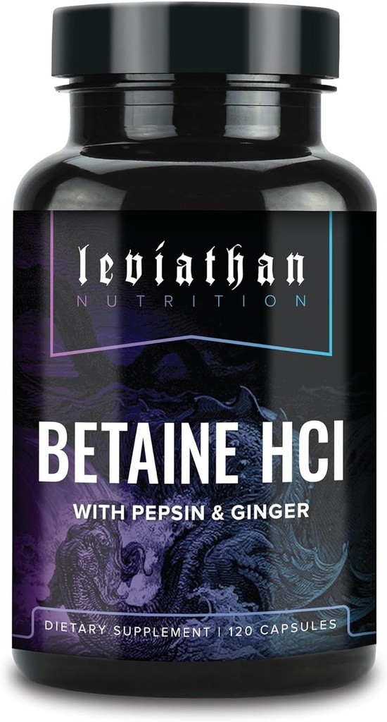 Leviathan Betaine HCl με Pepsin & Ginger - Digestive Enzymes συμπλήρωμα για το βοήθημα και υποστήριξη πέψης, στομαχικό οξύ & θρεπτικό απορρόφηση