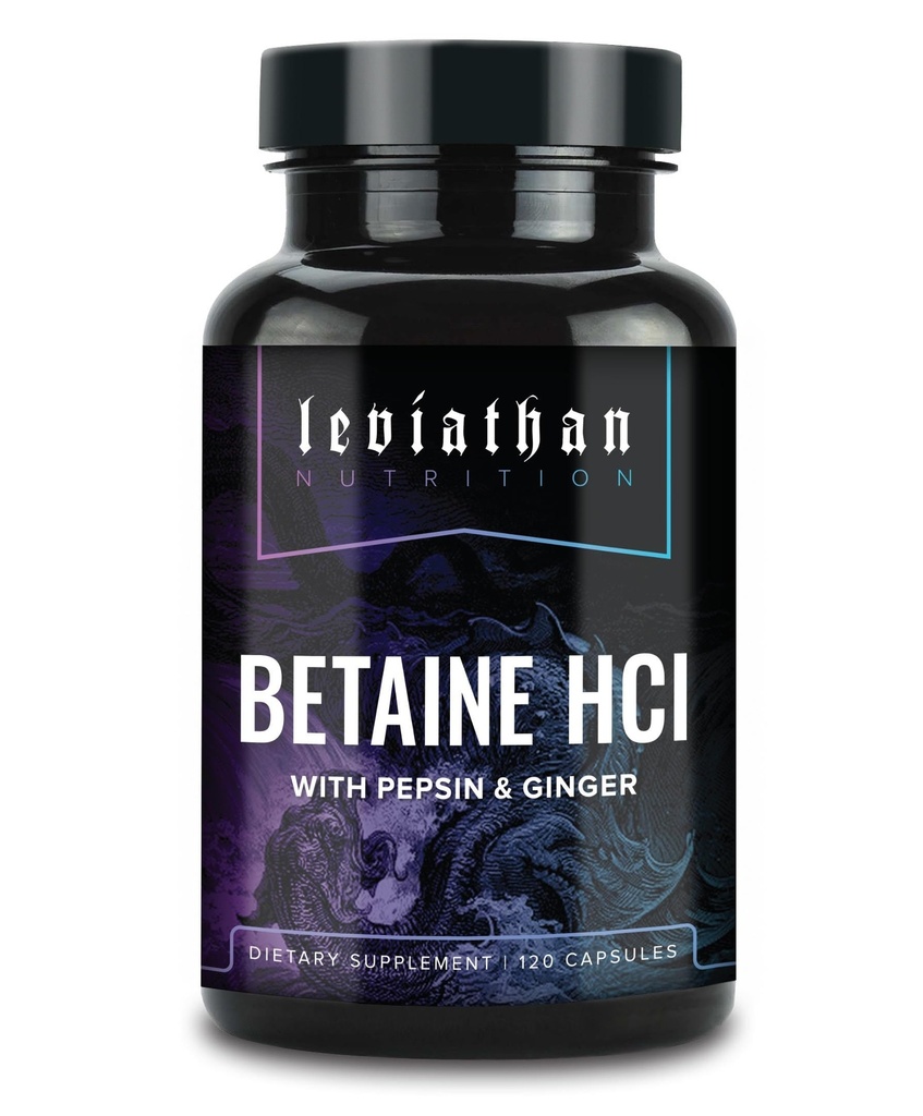 Leviathan Betaine HCl with Pepsin & Ginger - Digestive Enzymes Supplement for Digestion Aid & Support, Stomach Acid & Nutrient Absorption