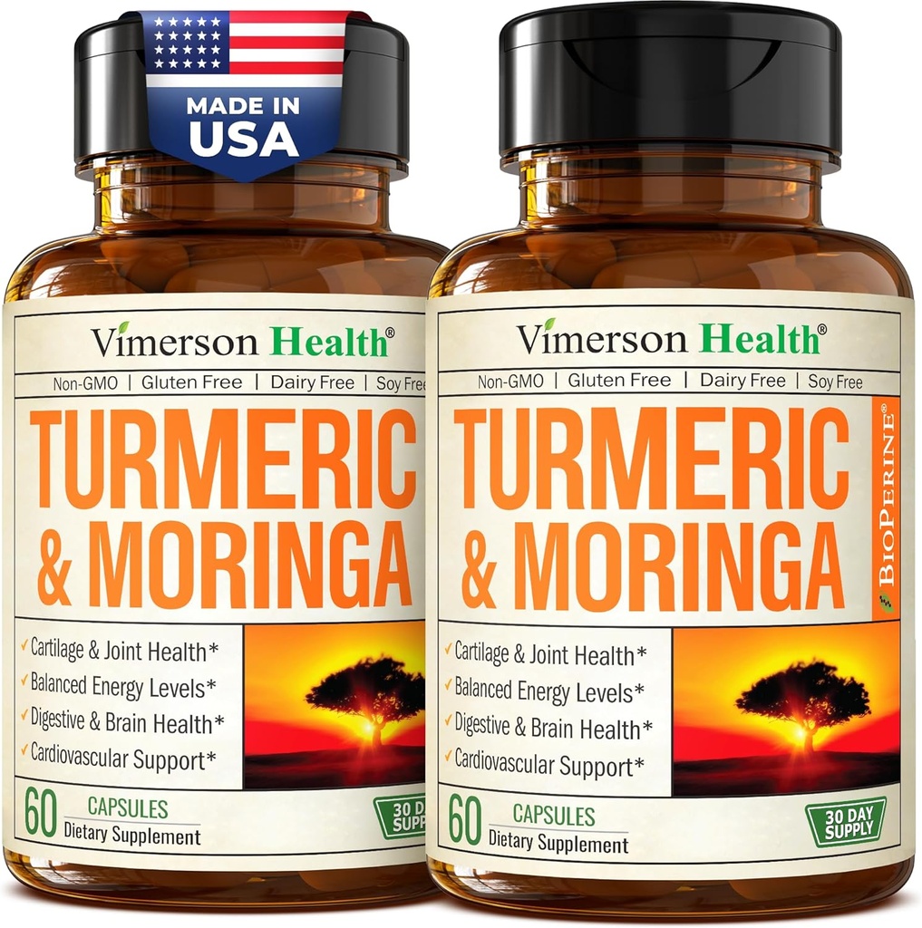 Moringa + Turmeric Curcumin suplementari per a la Prevenció Paritària, Gut Salut, Energia i suport total - Fórmula de Tumerica Curcumin amb Pepper negre i Moringa Pure Capsules - 60 comte - 2 paquet