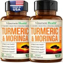 Moringa + Curcumin Turmeric Supliment pentru sănătate comună, sănătate gută, energie și sprijin imunitar - Formula de wellness totală - Curcumin Tumeric cu Pepper negru și capsule pure Moringa - 60 Conte - 2 ambalaj