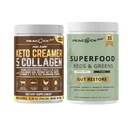 Collagen Keto Creamer & Superfood Reds and Greens Powder Bundle – Hydrolyzed Collagen with MCT & Organic Superfoods with Probiotics & Enzymes
