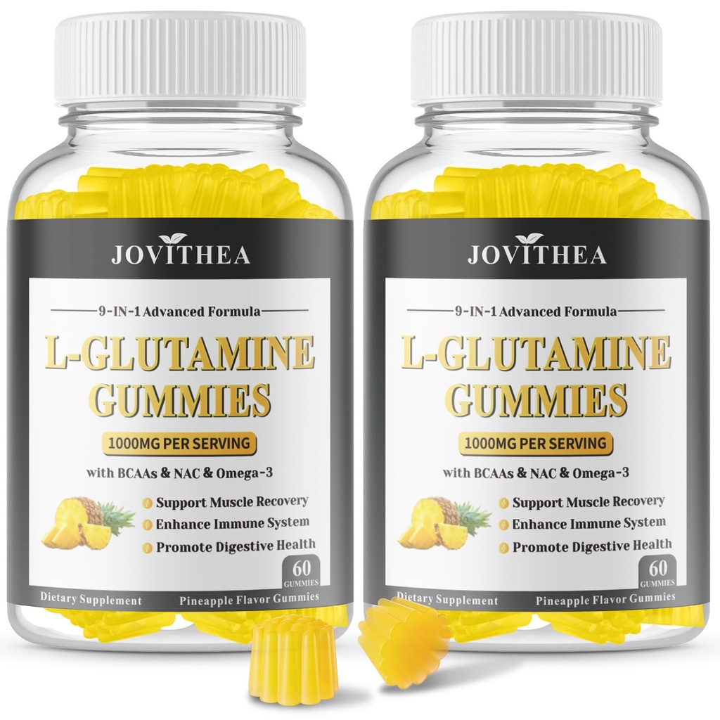 2 Pack L-Glutamine Gummies 1000mg, Glutamine Supplement for Women & Men, with BCAAs, Magnesium & NAC, Support Gut, Muscle Health & Immunity, Vegan, Non-GMO, Gluten Free, Keto Friendly, 120 Count