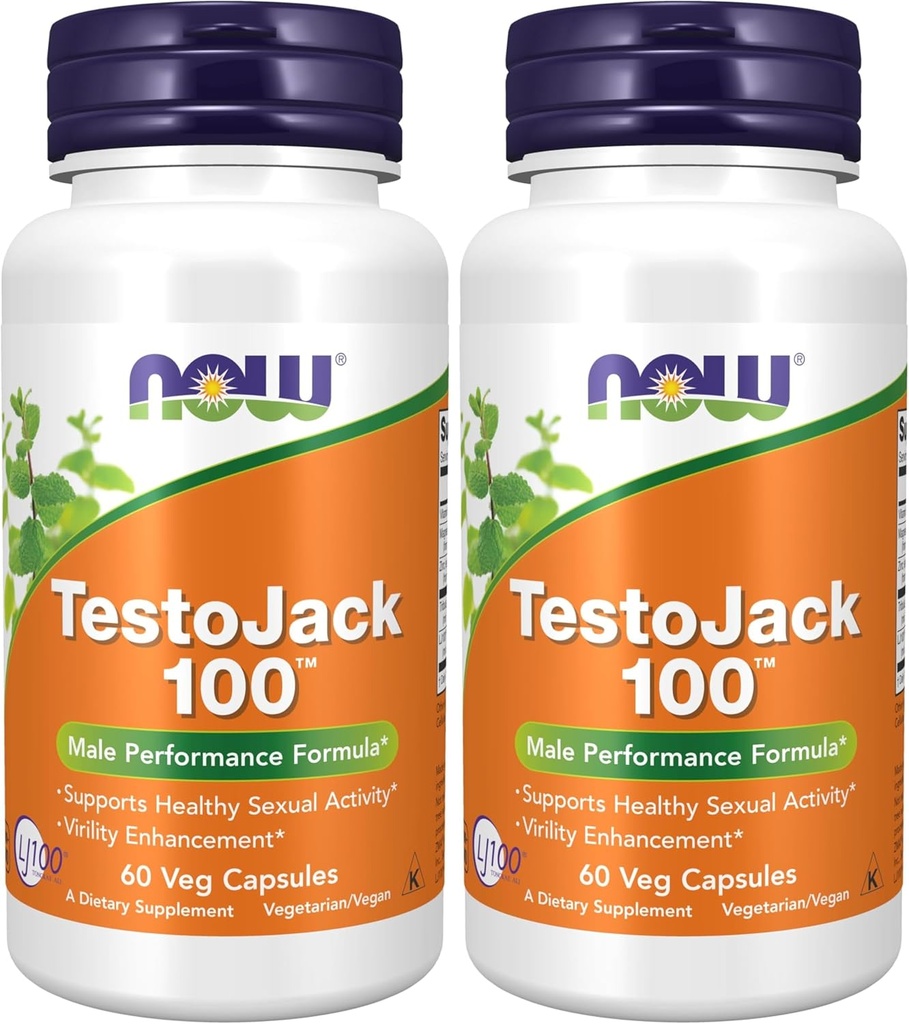 NOW papildinājumi, TestoJackTM 100 ar LJ100®, Tongkat Ali (Eurycoma longifolia), Tribulus un ZMA®, 60 Veg kapsulas (iepakojums no 2)