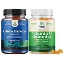 Bundle of Reduced Glutathione Supplement with Milk Thistle - 500 mg per Serving Pure L Glutathione and Chewable Vitamin C Gummies for Adults - Ascorbic Acid Natural Gummy Immune Booster & Cold Remedy