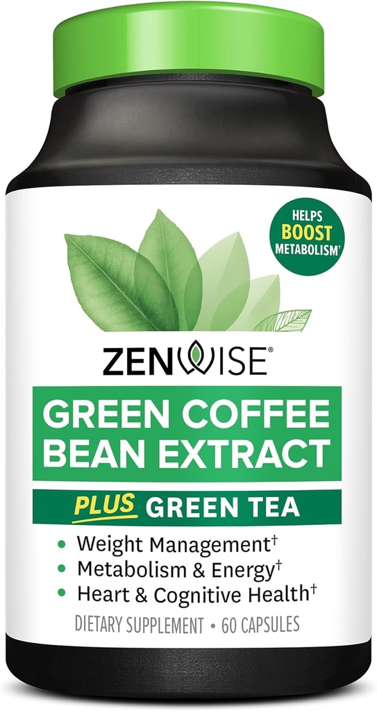 Zenwise Health EGGG trà xanh coules Capsules với tách cà phê Bean - 50% EGCG + 98% Polyphel Phụ trợ - ngọc xanh cho da và tim hỗ trợ + sức khỏe não bộ - 60 bá tước
