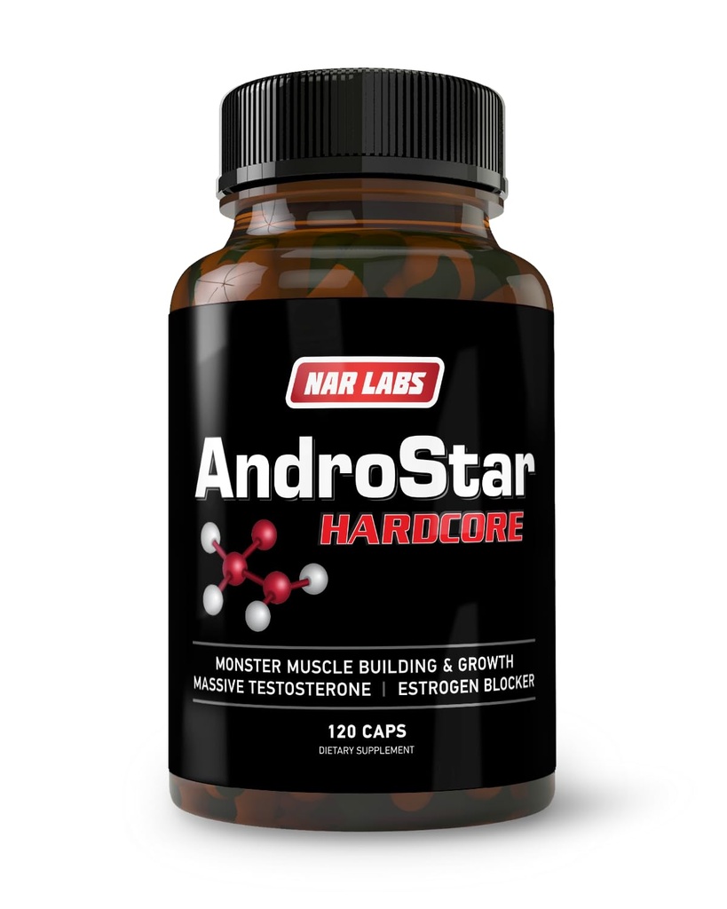 AndroStar Hardcore | Natural Testosterone Booster | Estrogen Blocker for Men | Boost Muscle Growth | 120 Capsules
