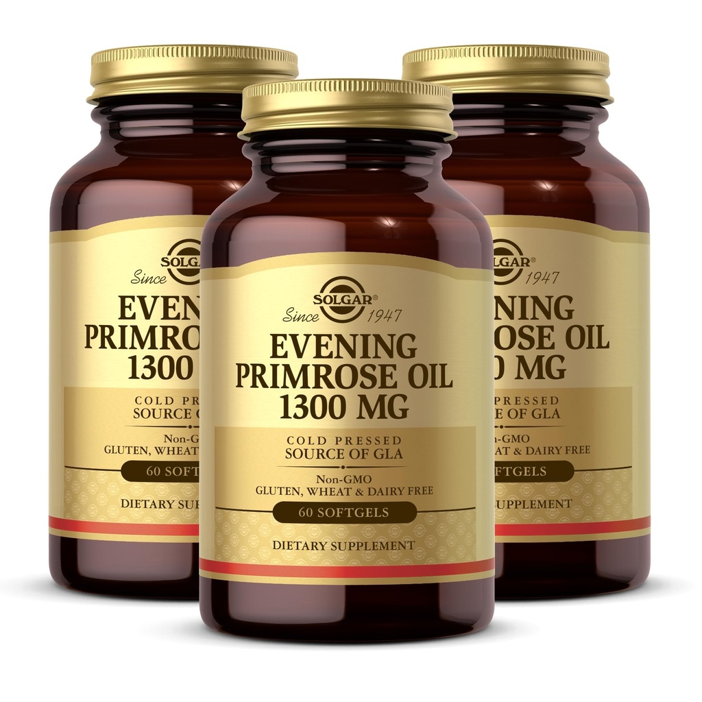 Solgar Evening Primrose Oil 1300 mg, 60 Softgels (Pack of 3) - Promotes Healthy Skin - Nutritional Support for Women - Non-GMO, Gluten Free, Dairy Free - 180 Total Servings