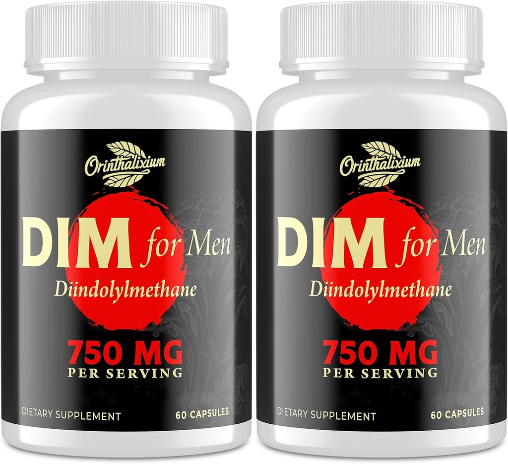 DIM za moške 750MG – Hormonsko ravnovesje, Estrogenska podpora za moške, DIM dodatek, Detox, Vitalnost & Fitness Performance–Chrysin & Black Pepper Extract, 60 kapsul (2 steklenica)