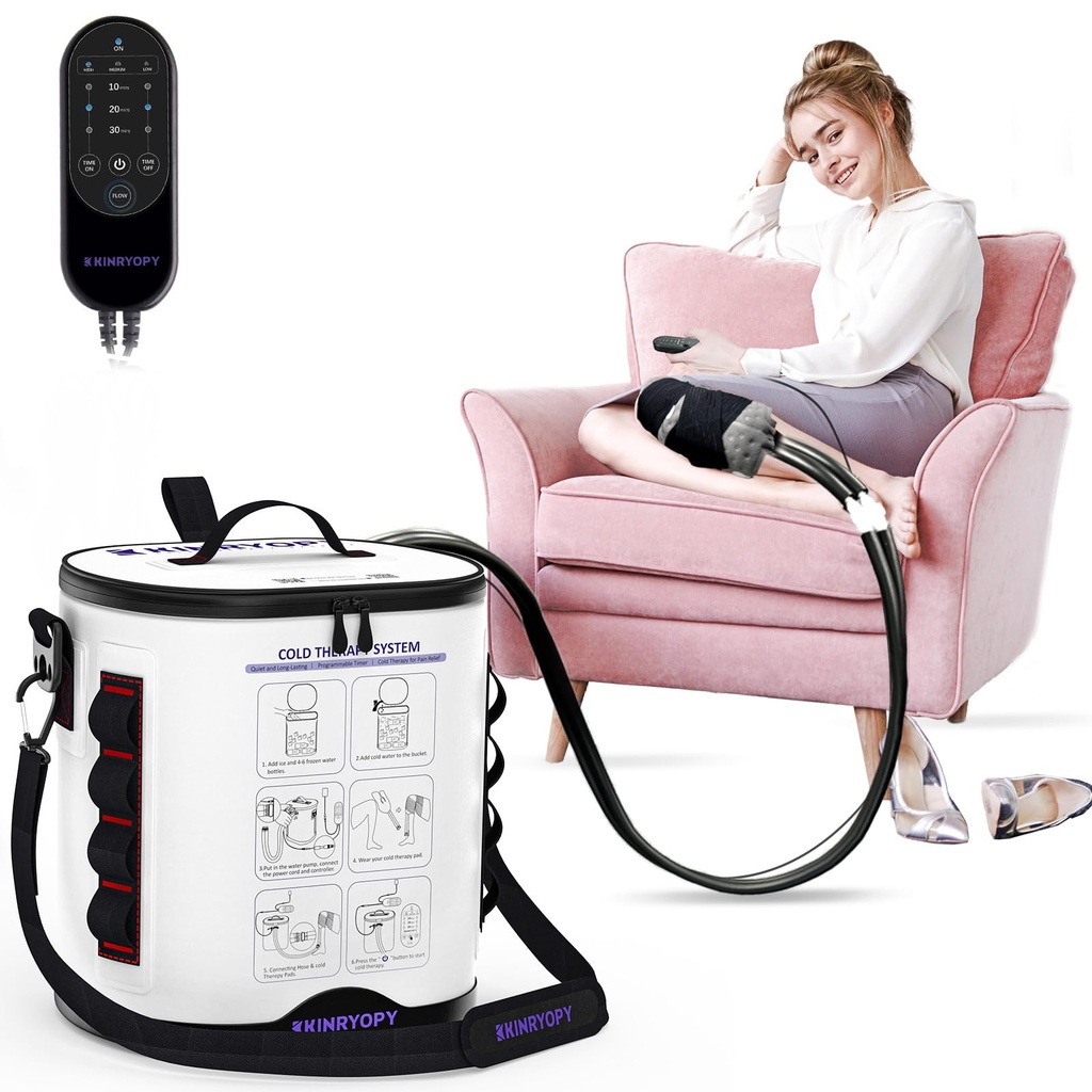 Cold Therapy Machine with Programmable Timer, Portable Ice Machine for Knee After Surgery, Knee Replacement Recovery System, Cryotherapy Pain Relief w/Compression Pad for,Shoulder, Hip and Ankle