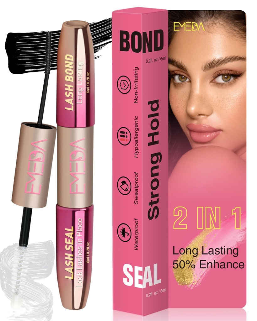 Lash Cluster Glue, 2-in-1 Lash Bond and Seal Waterproof Lash Glue for Eyelash Clusters Strong Hold for 72 Hours DIY Individual Eyelashes Extensions Latex Free by EMEDA