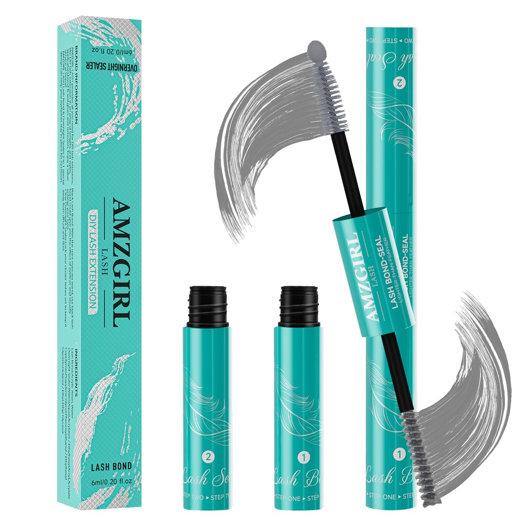 Gray Lash Cluster Glue Lash Bond and Seal 12ml Waterproof Eyelash Glue 2 in 1 Lash Glue for Clusters with Natural Finish, Clump-Free, No White Residue Eyelash Cluster Adhesive Strong Hold 72H