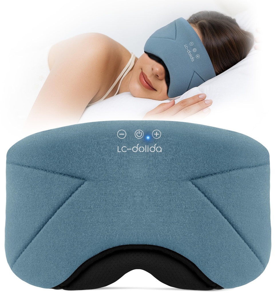 Sleep Mask with Headphones Bluetooth 5.4, LC-dolida Wireless Music Eye Mask for Sleeping Headphones with Soft Bamboo Cotton Cooling Breathable,Ultra-Thin Stereo Speaker for Side Sleepers - Ash Blue