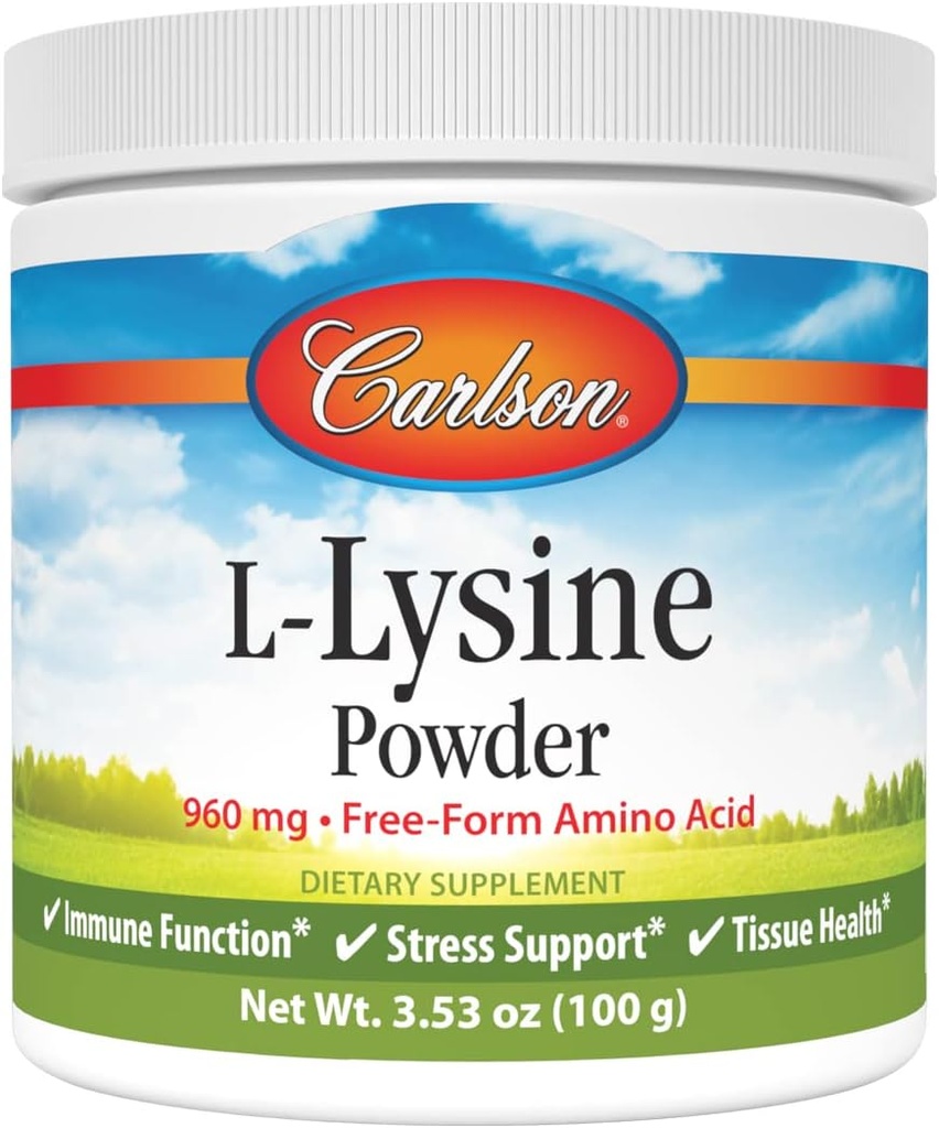 Carlson - L-Lysine Powder, Free- Formulir Amino Acid, 960 mg, Supports Healthy Tonsus & Muscle Development, 3.53 oz (100 g)