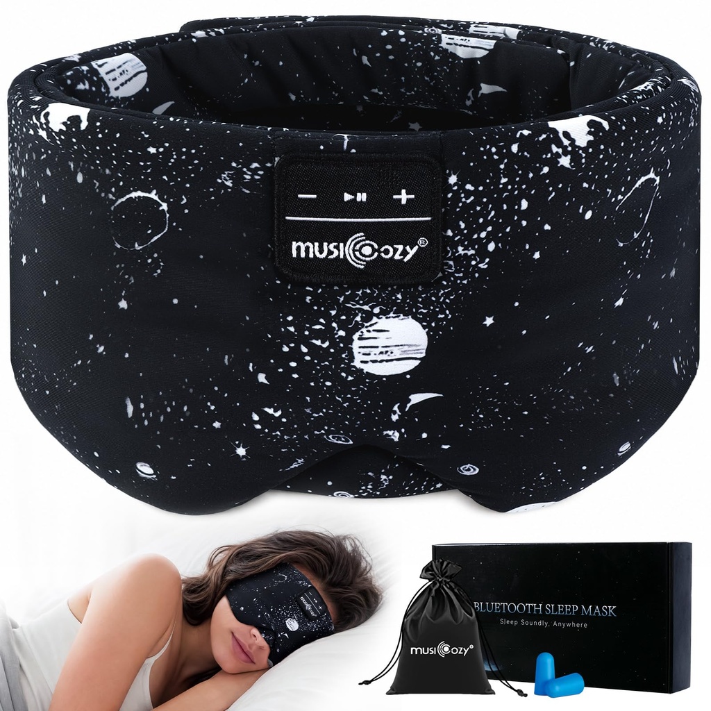 MUSICOZY Sleep Headphones Bluetooth Sleep with Headphones Eye Wireless Bluetooth 5.4 with Adjustable Headband Total Blackout for All Night Sleep, Travel & Nap