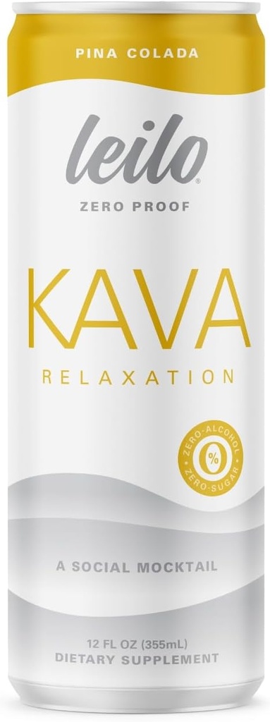 LEILO-124; Kava Powered Pina Colada Mocktail Drink-124; 12- Pack - Sugar- Free & Non- ALC funkcionális relaxációs támogatás
