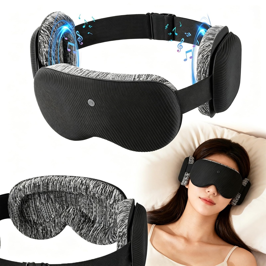 CLOZIA Sleep Headphones Wireless Bluetooth, White Noise Bluetooth Sleep Mask with 12 Soothing Sound, Sleep Mask with Bluetooth Headphones for Travel Yoga Office Meditation, Black