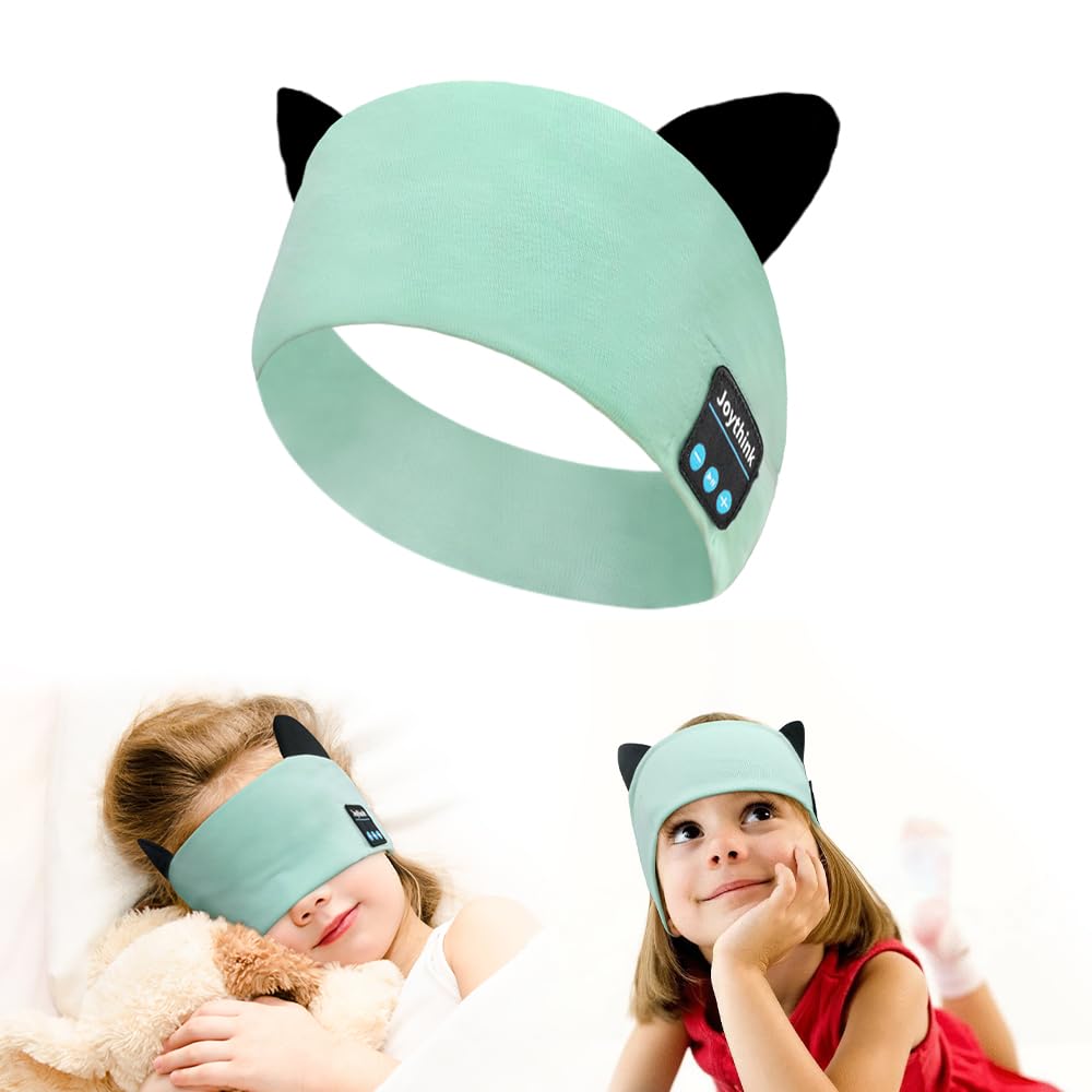 Joythink Kids Bluetooth Headband Headphones Sleep Mask Wireless Earphones Built in Thin Speaker Adjustable Sports Headset Sleep Headband for Girls Boys Toddler Children Baby Airplane Travel Study Aqua