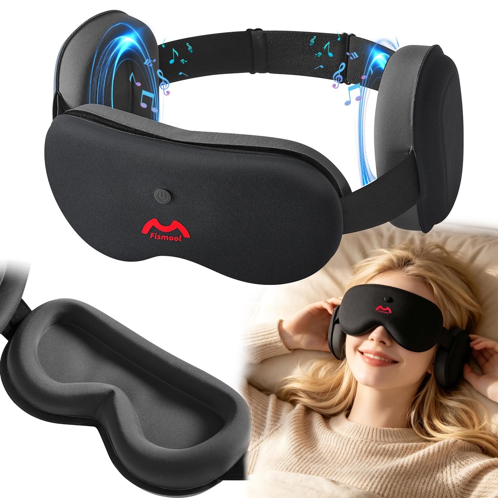 Bluetooth Sleep Mask with White Noise, Bluetooth 5.4 Sleep Headphones Eye Mask, 100% Blackout Sleep Mask, Voice Control, Soft Earmuffs, Comfortable for Travel, Meditation & Side Sleepers