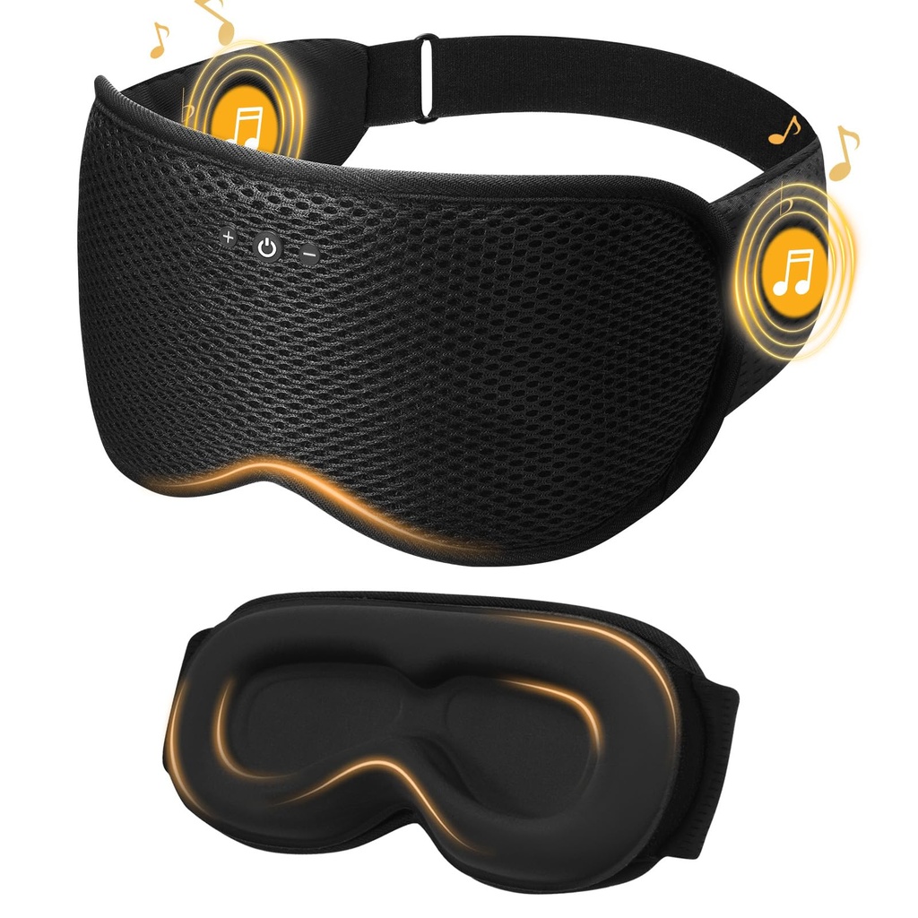 3D Contoured Sleep Mask with Bluetooth Headphones, Eye Masks for Sleep with Ultra-Thin Stereo Speakers for Men, Women, Tech Gifts