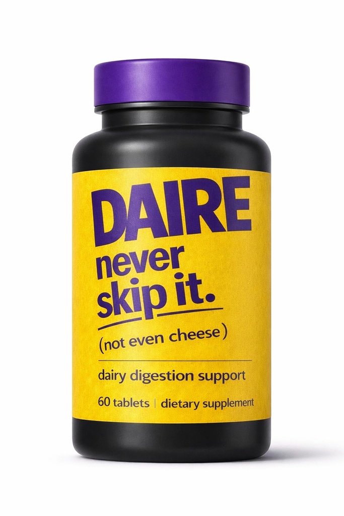 Daire Lactase Enzyme Tablets for Lactose Intolerance - Fast Acting Lactose Intolerance Pills for Dairy Relief - Take Before Eating Dairy, Milk, Cheese & Ice Cream - 60 Tablets
