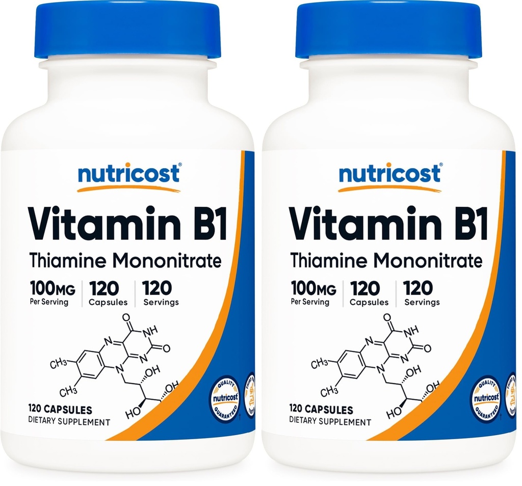 Nutricost Vitamin B1 (Thiamine) 100mg, 120 Capsules - Gluten Free and Non-GMO (Pack of 2)