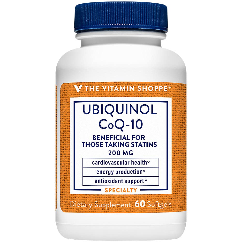 The Vitamin Shoppe Ubiquinol CoQ-10 200mg - Beneficial for Those Taking Statins – Supports Heart & Cellular Health and Healthy Energy Production, Essential Antioxidant – Once Daily (60 Softgels)