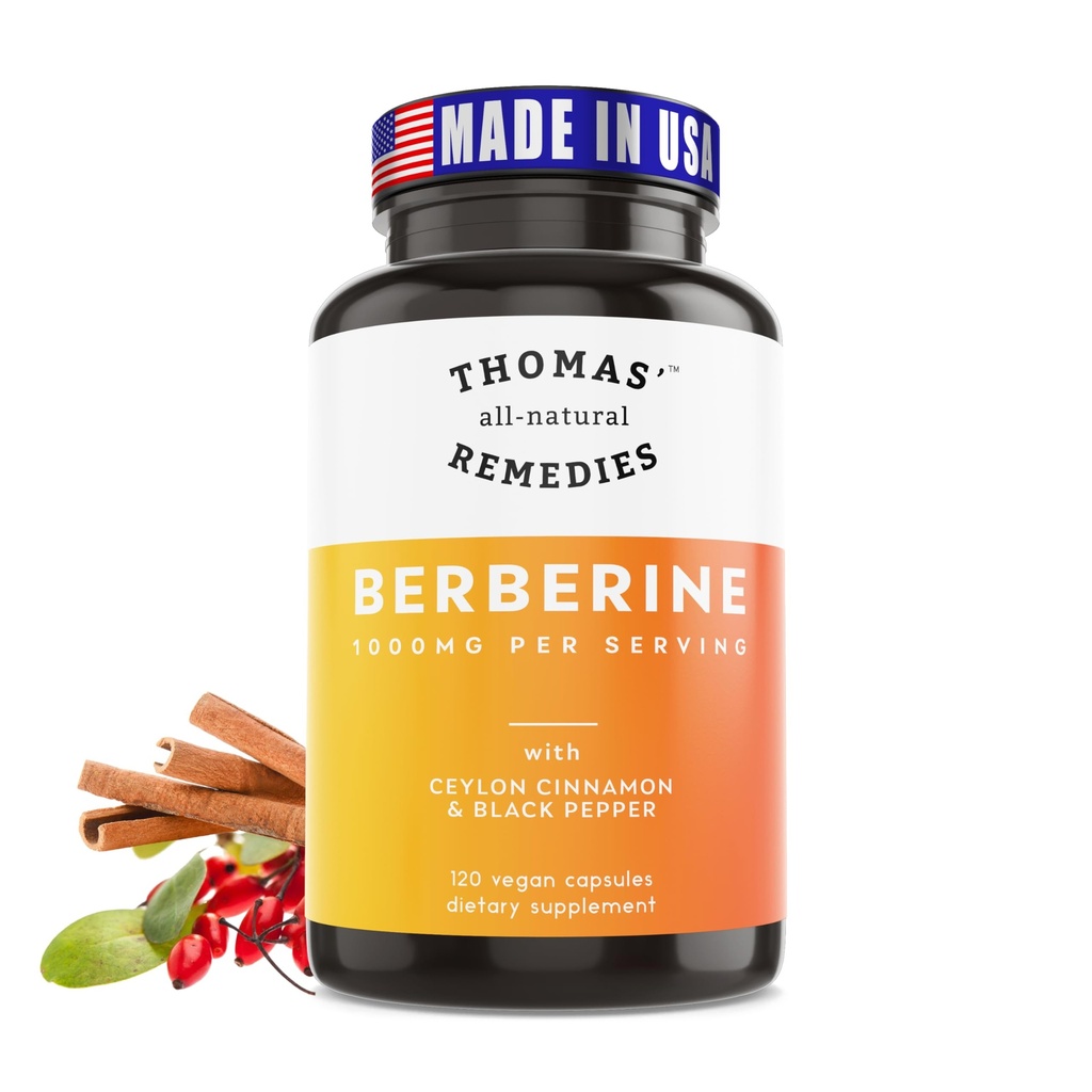 Thomas' all-natural Remedies Berberine 1000mg Metabolic Support - 120 Vegan Capsules w/Organic Ceylon Cinnamon & Black Pepper | Supports Healthy Heart and Gut Health & Overall Wellness