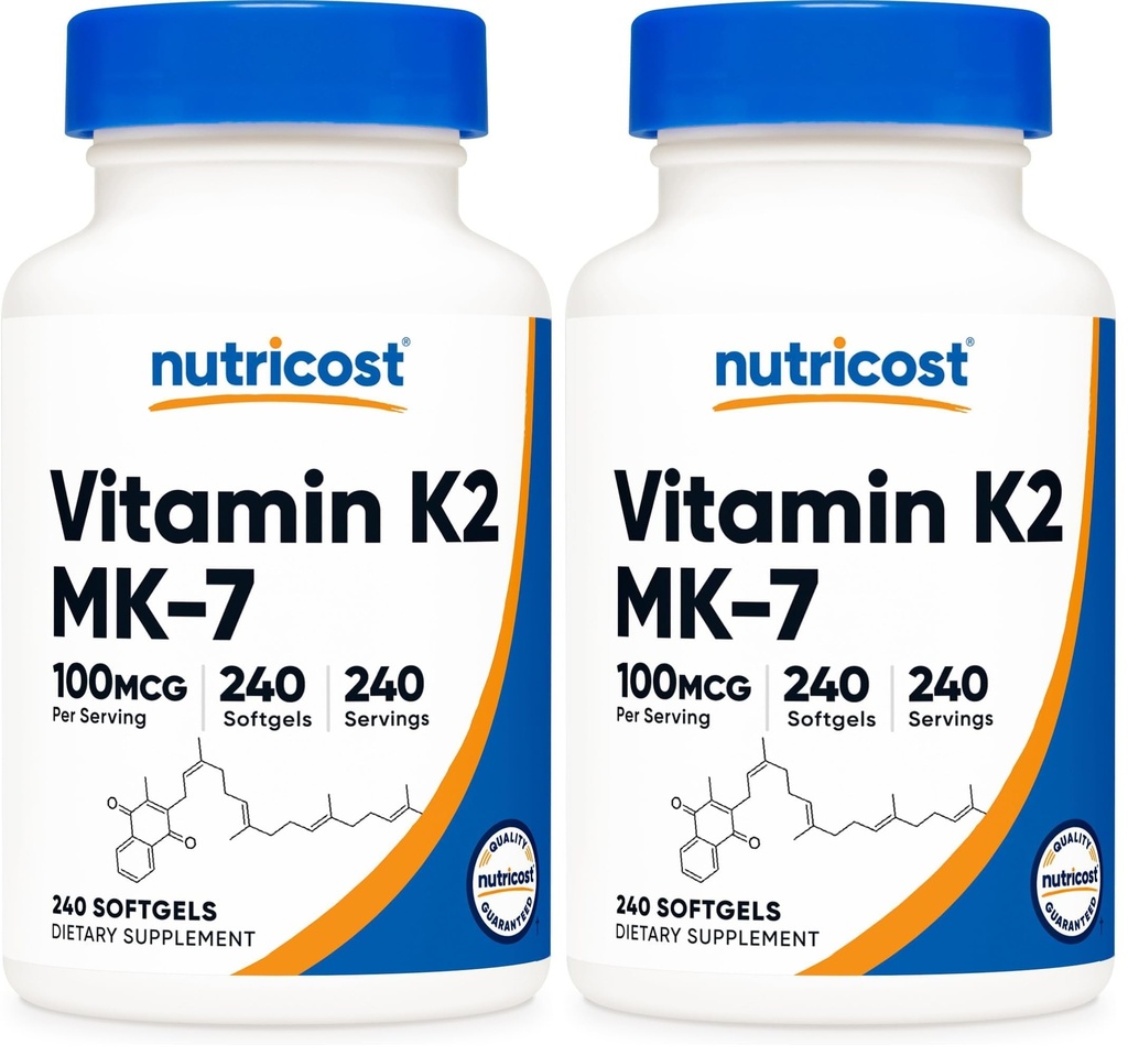 Nutricost Vitamin K2 MK-7 100 mcg, 240 Softgels - Gluten Free and Non-GMO MK7 (Pack of 2)