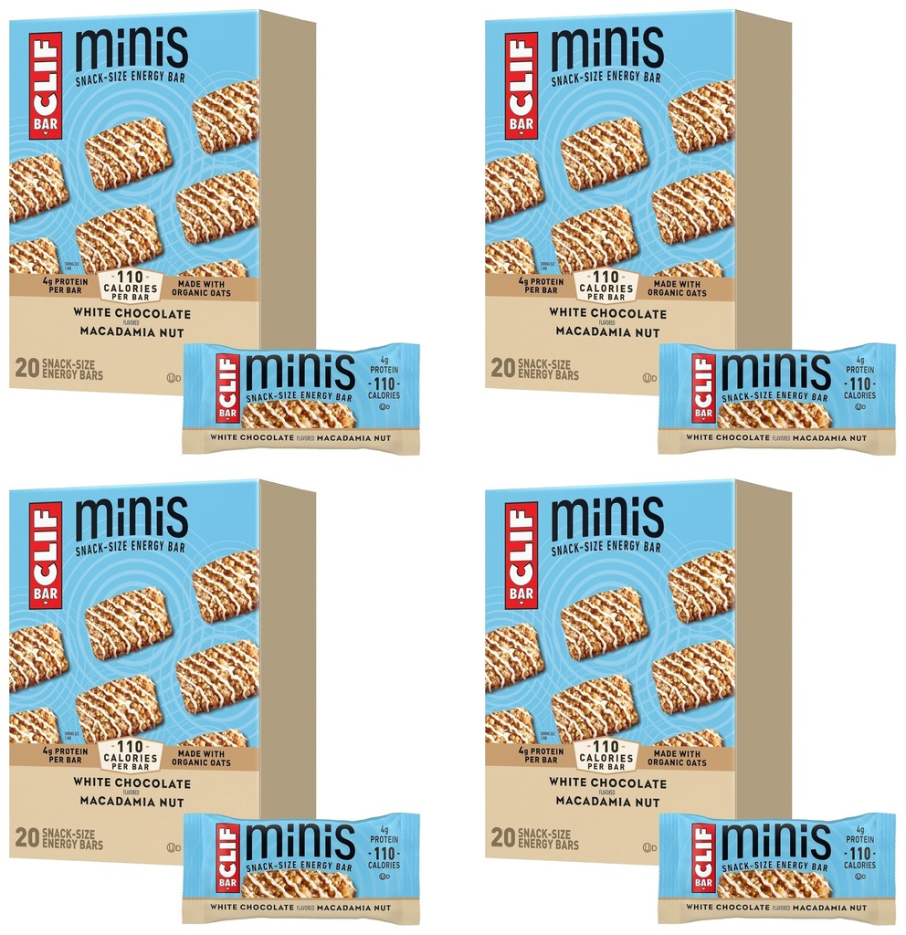CLIF BAR Minis - White Chocolate Macadamia Nut Flavor - Made with Organic Oats - 4g Protein - Non-GMO - Plant Based - Snack-Size Energy Bars - 0.99 oz. 20 Count (Pack of 4)