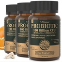 Probiotics for Women & Men, 100 Billion CFU Probiotic for Digestive, Gut & Immune Health - with Prebiotics, Bioflavonoids & Digestive Enzyme, 35 Strains Raw Probiotic Supplement, 180 Caps