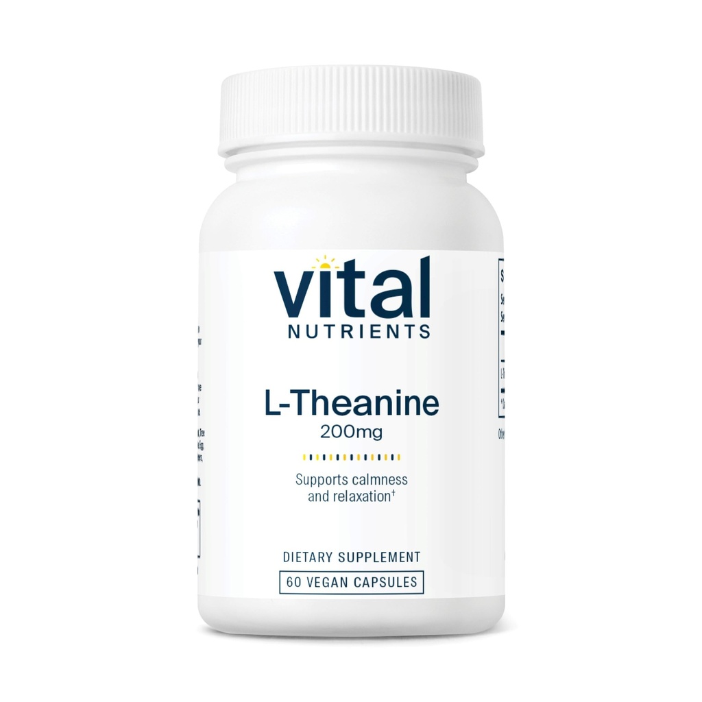 Vital Nutrients L-Theanine 200mg - Vegan Supplement - L Theanine Supplement Supports Normal Stress Levels and Cognitive Function* - Gluten, Dairy and Soy Free - 60 Capsules