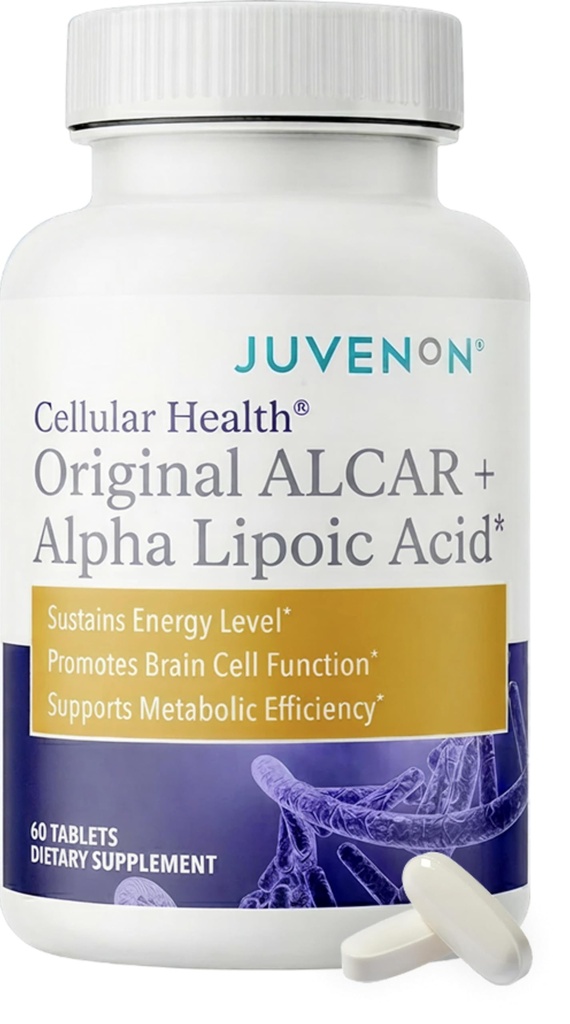 Juvenon Cellular Health | Heart, Brain Supplement with Acetyl L-Carnitine and Biotin - Supports NAD+ Function, Energy Production, Mood, Revitalized Metabolism, Mental Focus & Clarity (60 Tablets)