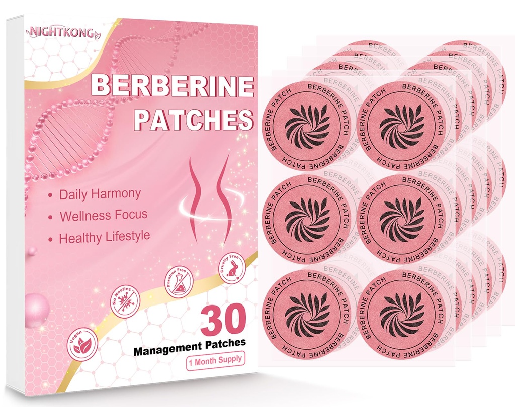 Berberine Patches for Women & Men – Herbal Wellness Patches with Berberine, Green Tea, Cinnamon & L-Glutamine, Self Care Patch for Daily Routine – 30 Count