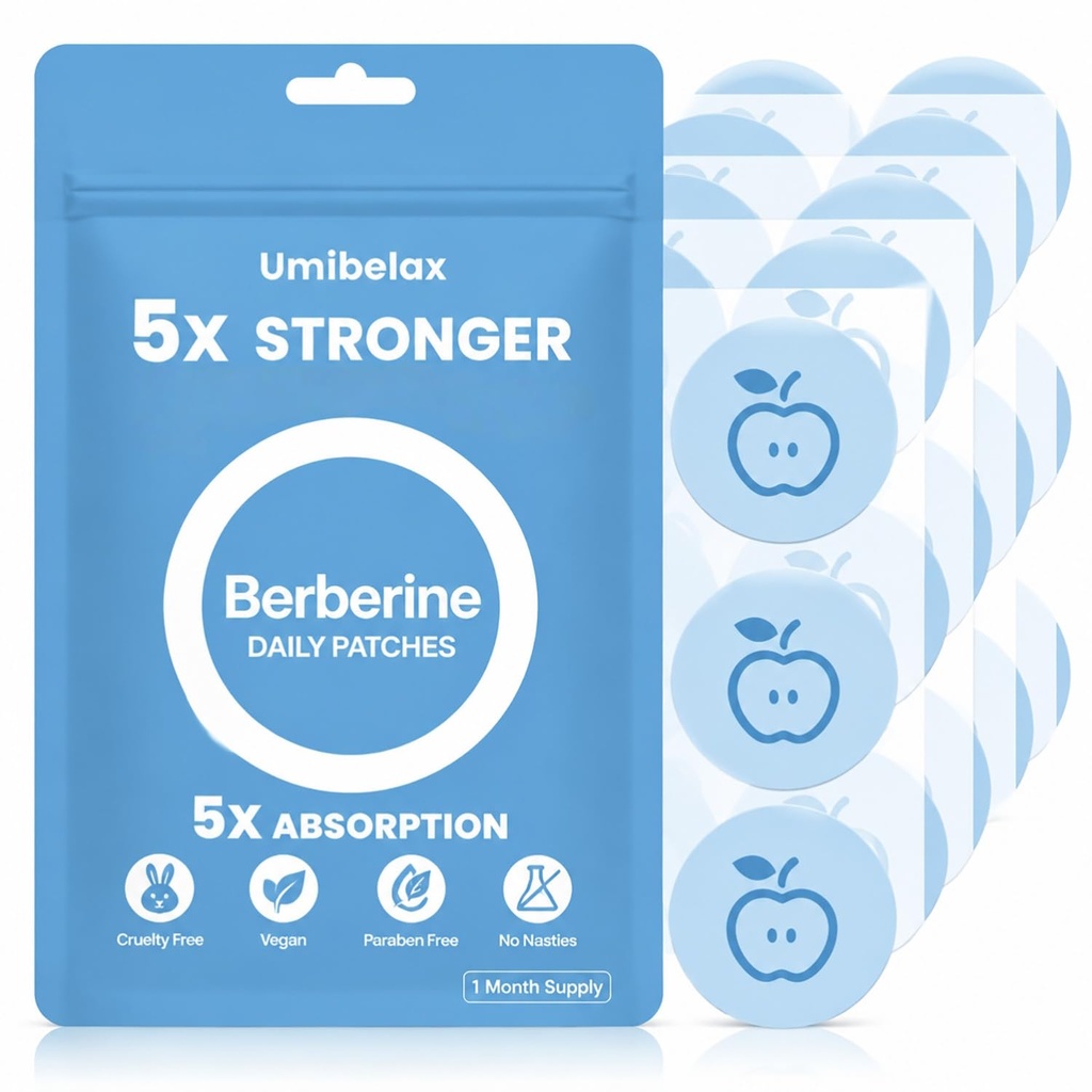 Berberine Patches 5X Stronger Formula, with L Glutamine, Chromium, Pomegranate and Cinnamon, Multi-Part Body Application, Suitable for Men and Women, 30 Days Supply