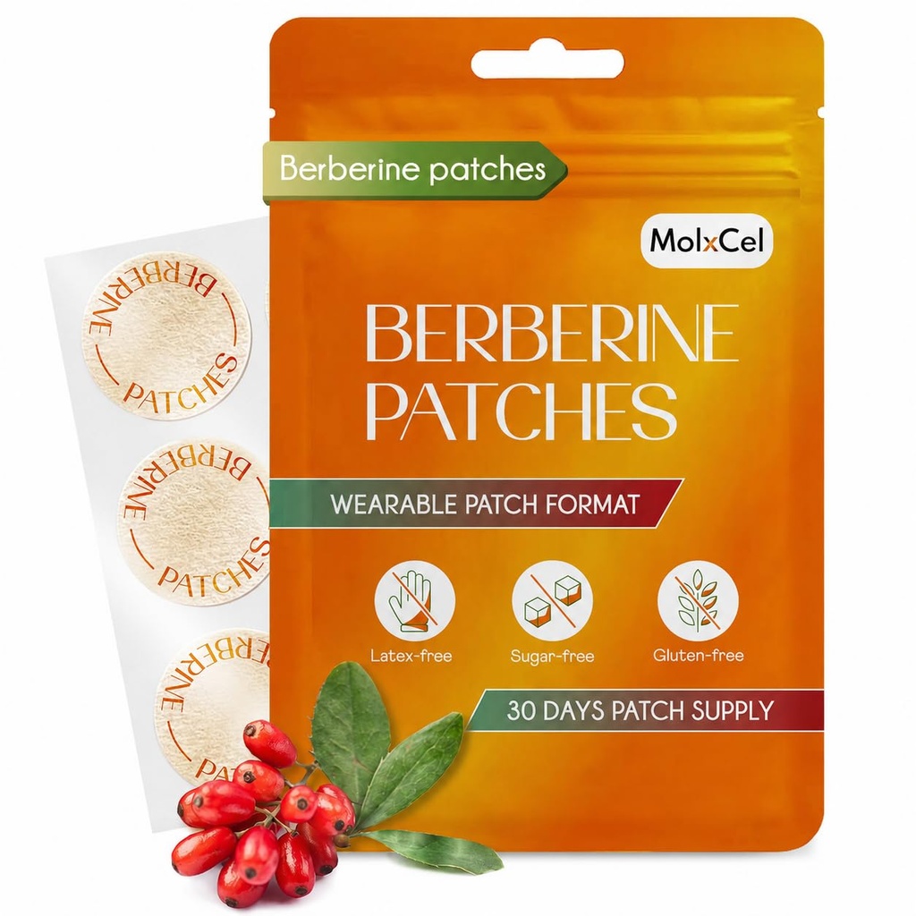 Berberine Patches for Men and Women (30 Pcs), 8-Hour Wear, Skin Friendly, Latex-Free