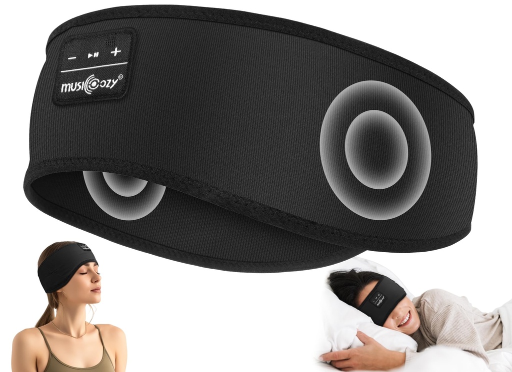 MUSICOZY Sleep Headphones Soft Bamboo Cotton Headband Headphones for Sleeping, Sleep Headphone Wireless Bluetooth 5.4 with Ultra-Thin HD Stereo Speaker for Unique Gifts(Classic Black)