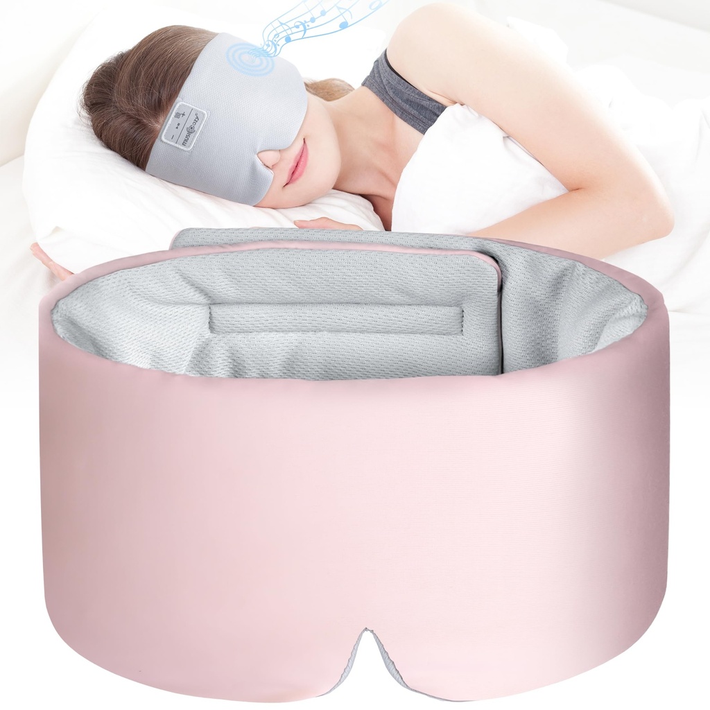 MUSICOZY Ice Silk Sleep Headphones with Bluetooth Mask, Eye Mask for Sleeping in Total Darkness, 5.4 Bluetooth Sleep Mask Sleep Headphones, Soft, Gifts for Men Women (Pink)