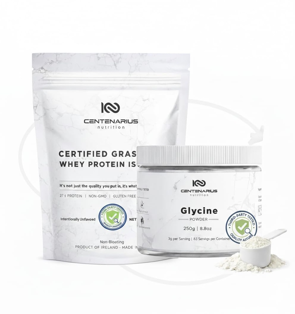 Glycine Powder 250g + Irish Grass-Fed Whey Protein Isolate 500g – Muscle Recovery, Sleep Support & Lean Protein Stack