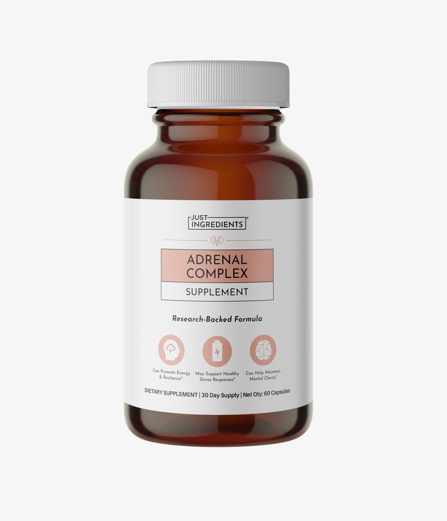 JUST INGREDIENTS Adrenal Support Complex with Ashwagandha, Rhodiola, and Panax Ginseng - Capsules