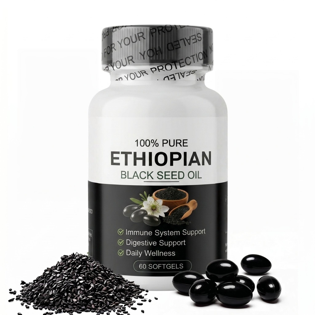 Ethiopian Black Seed Oil 60 Capsules–Organic Cold Pressed Black Cumin Seed Oil Softgels, Non-GMO, Gluten-Free (30-Day Supply)